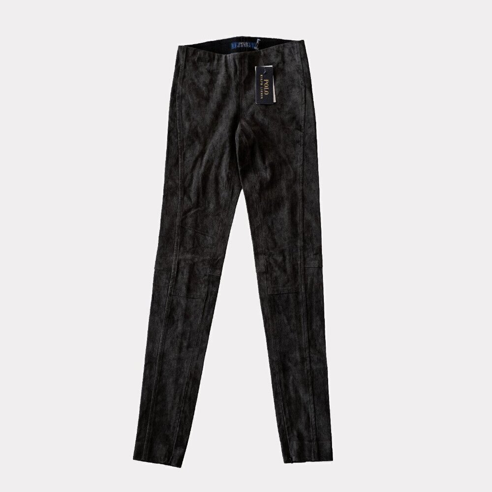NWT Polo Ralph Lauren Lambskin Suede Zip Legging Pants Dark Gray Womens $998 - S - Picture 6 of 14
